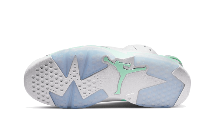 Semelle de la Jordan 6 Retro Mint Foam, bleu glacé et logo Jumpman menthe