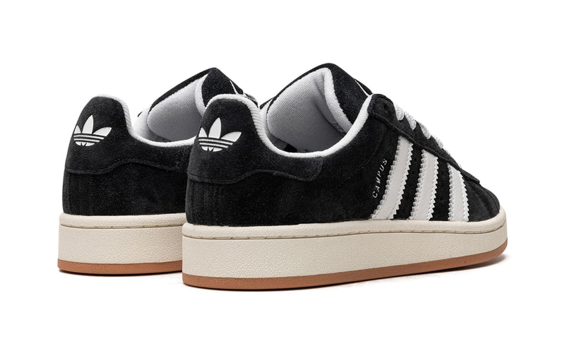 adidas Campus 00s noires vues de dos, trèfle blanc au talon et semelle crème