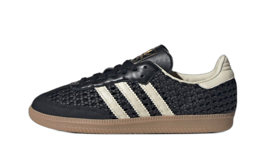 Sneakers adidas Samba OG Basketweave noires et crème, vue de profil