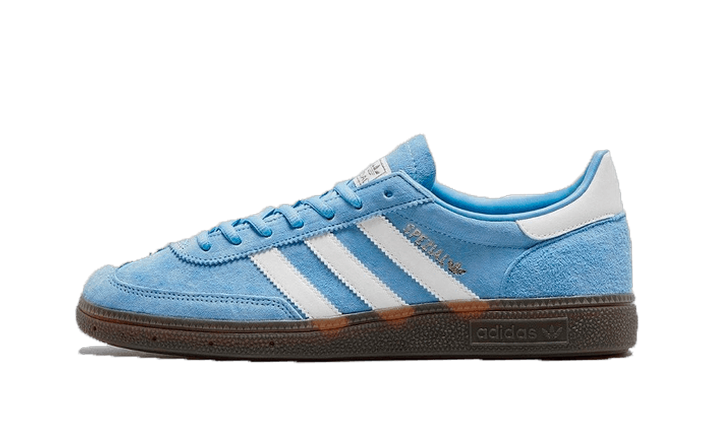 adidas Handball Spezial bleu clair, vue de profil avec bandes blanches