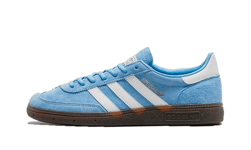 adidas Handball Spezial bleu clair, vue de profil avec bandes blanches