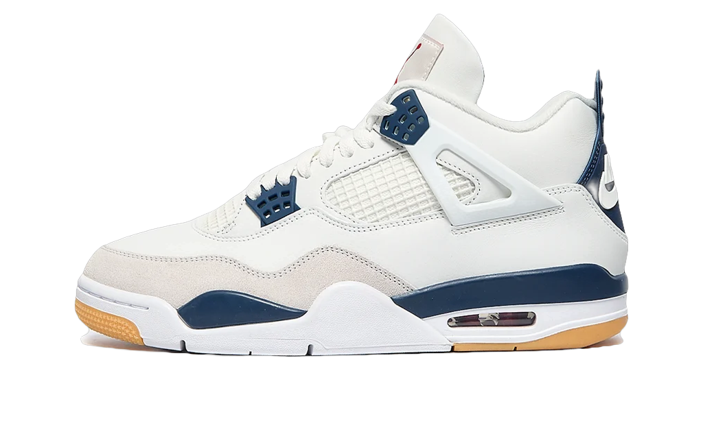 Jordan 4 Retro SB Navy vue de profil, blanche et bleu marine