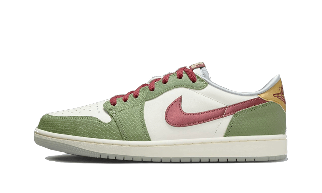 Jordan 1 Low Year of the Dragon vue de profil, vert sauge et crème