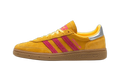 adidas Handball Spezial jaune doré à bandes roses, vue de profil