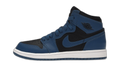 Jordan 1 Retro High OG Dark Marina Blue, sneakers montantes bleu marine et noir, vue de profil