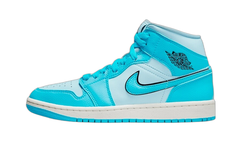 Jordan 1 Mid SE Ice Blue vue de profil, bleu glacé et turquoise