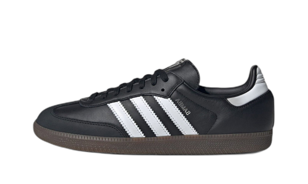 adidas Samba OG Black Gum noire vue de profil, bandes blanches