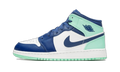 Jordan 1 Mid bleu marine, blanc et menthe, vue de profil