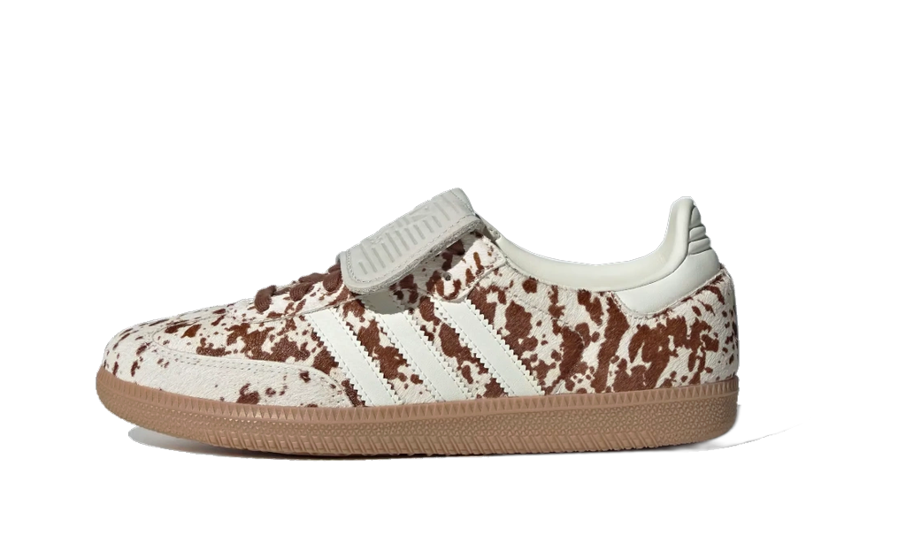 adidas Samba LT motif vache marron et blanc, vue de profil