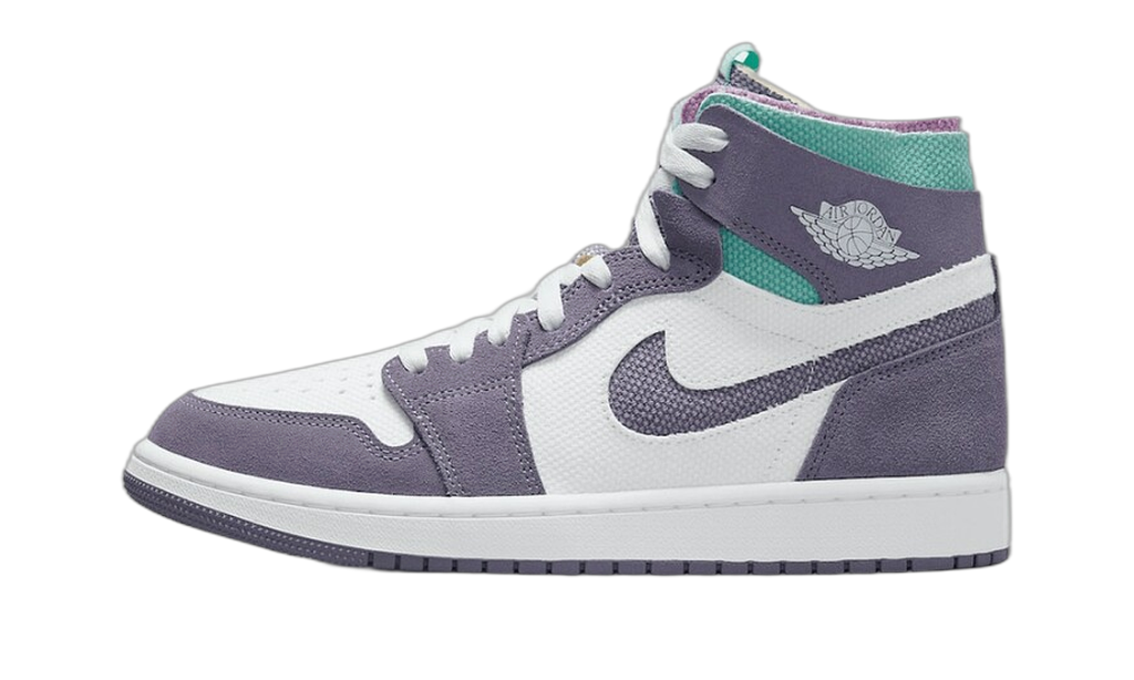 Jordan 1 High Zoom Air CMFT violet et blanche, vue de profil