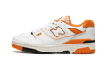 New Balance 550 Syracuse vue de profil, blanche avec détails orange