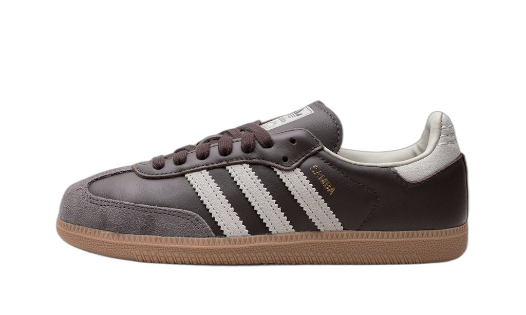 adidas Samba OG marron vue de profil, bandes claires, semelle gomme