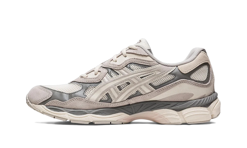 Asics Gel-NYC Oyster Grey vue de profil, crème, beige et gris