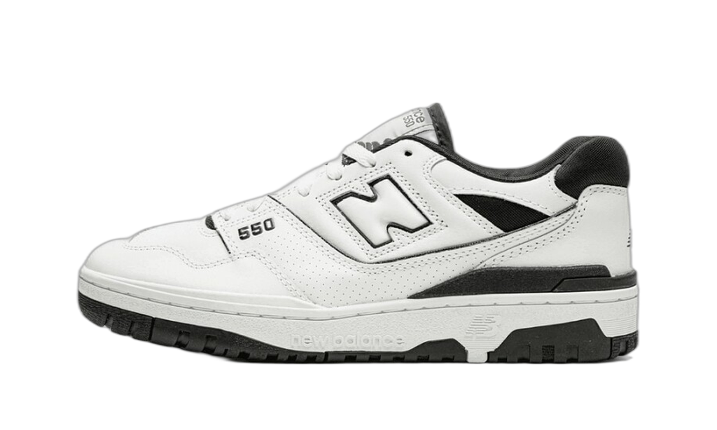 New Balance 550 blanche et noire vue de profil, côté extérieur